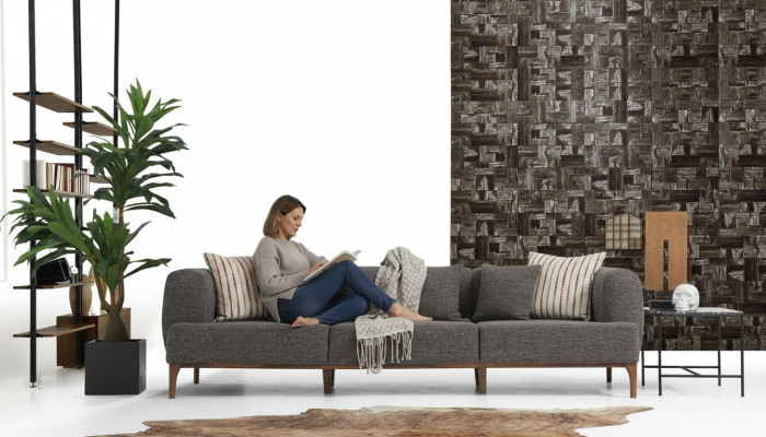 Dreisitzer Sofa 3 Sitzer Sofas Grau Stoff Wohnzimmer Luxus Modern Neu