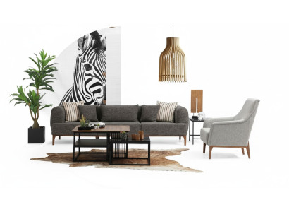 Sofagarnitur Dreisitzer Sitzer Modern Sessel Stoff Grau Wohnzimmer Set