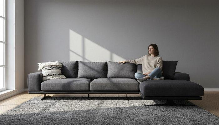 Ecksofa L-Form Sofa Wohnzimmer Grau Modern Stoff Sofas Sitzer Design