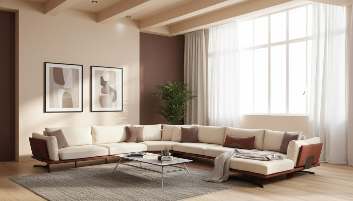Sofagarnitur Ecksofa L-Form 3 Sitzer Beige Modern Stoff Sofas Set Eck