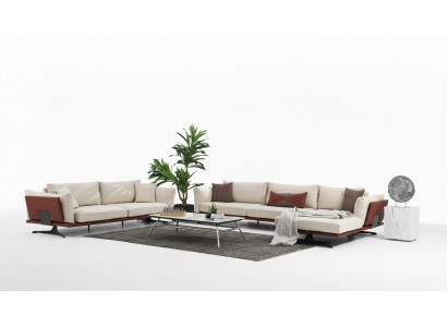 Sofagarnitur Ecksofa L-Form 3 Sitzer Beige Modern Stoff Sofas Set Eck
