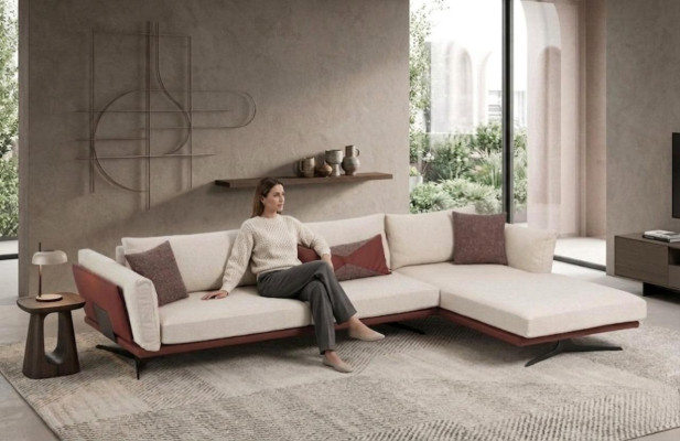 Ecksofa L-Form Beige Modern Stoff Design Wohnzimmer Sofa Polyester