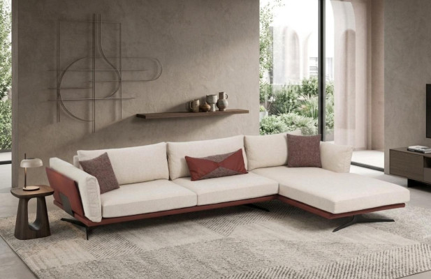 Ecksofa L-Form Beige Modern Stoff Design Wohnzimmer Sofa Polyester