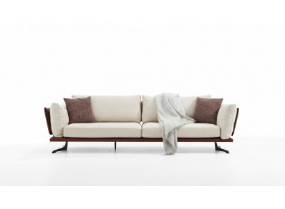 Dreisitzer Sofa 3 Sitzer Stoff Beige Modern Design Wohnzimmer Luxus