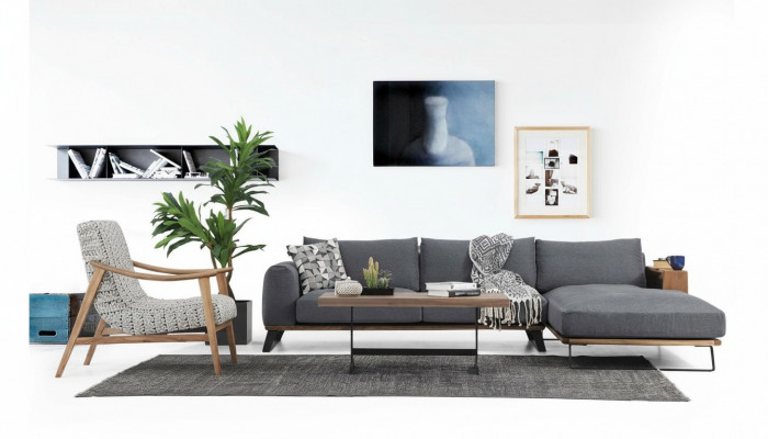 Wohnzimmer Ecksofa L-Form Sofagarnitur Stoff Grau Modern Design