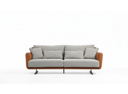 Dreisitzer Sofa 3 Sitzer Stoff Orange Modern Design Wohnzimmer Grau