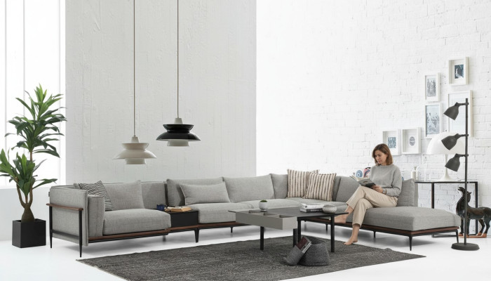 Ecksofa L-Form Sofa Grau Modern Stoff Design Wohnzimmer Polyester XXL