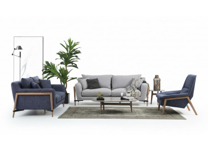 Sofagarnitur 221 Sitzer Sofa Modern Stoff Set Blau Gruppe Wohnzimmer