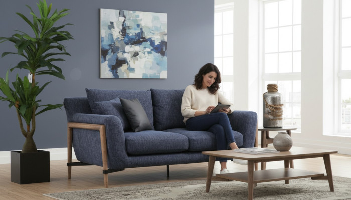 Viersitzer Sofa 4 Sitzer Stoff Sofas Modern Design Wohnzimmer Blau