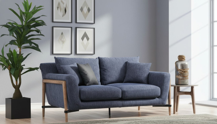 Viersitzer Sofa 4 Sitzer Stoff Sofas Modern Design Wohnzimmer Blau