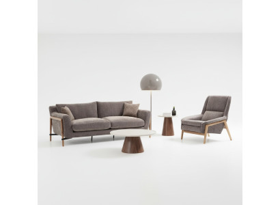 Sofas Sofagarnitur 3 Sitzer Sessel Dreisitzer Stoff Wohnzimmer Grau