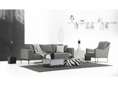 Sofagarnitur 4 Sitzer Sessel Viersitzer Stoff Sofas Modern Design Grau