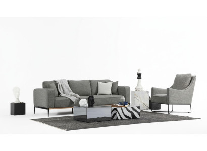 Sofagarnitur 3 Sitzer Sessel Dreisitzer Stoff Sofas Modern Design Grau