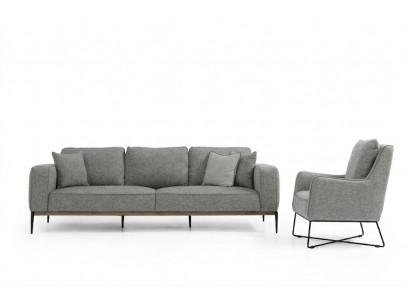 Sofagarnitur 2 Sitzer Sessel Zweisitzer Stoff Sofas Modern Design Grau