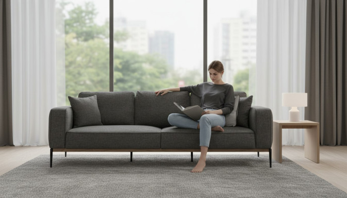 Viersitzer Sofa 4 Sitzer Stoff Sofas Modern Design Wohnzimmer Grau