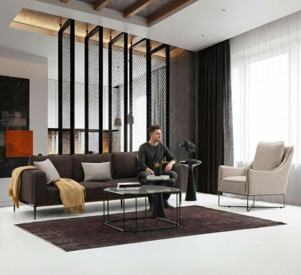 Sofagarnitur 3 Sitzer Sessel Dreisitzer Grau Stoff Sofas Modern Design