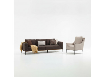 Sofagarnitur 2 Sitzer Sessel Zweisitzer Grau Stoff Sofas Modern Design