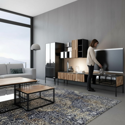 Wohnwand TV Ständer RTV Lowboard Vitrine Holz Modern Braun Wohnzimmer