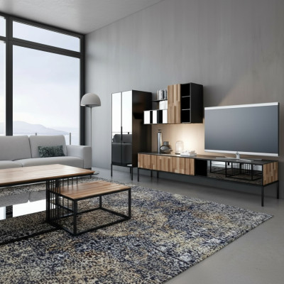 Wohnwand TV Ständer RTV Lowboard Vitrine Holz Modern Braun Wohnzimmer