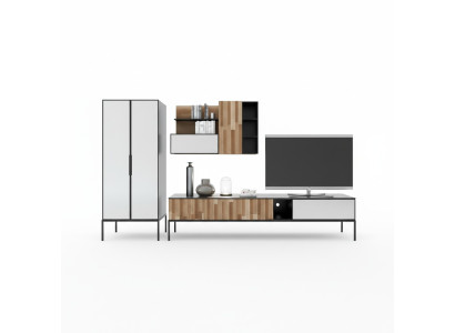 Wohnwand TV Ständer RTV Lowboard Vitrine Holz Modern Braun Wohnzimmer