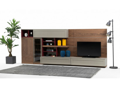 Wohnwand TV Ständer RTV Lowboard Vitrine Holz Modern Braun Wohnzimmer