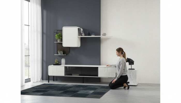 Wohnwand RTV Lowboard Regale Schrank TV Ständer Set Holz Modern Weiß