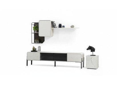 Wohnwand RTV Lowboard Regale Schrank TV Ständer Set Holz Modern Weiß