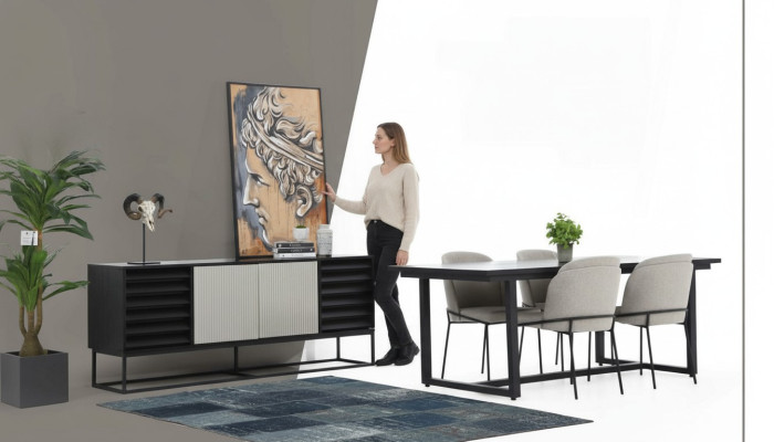 Essecke Essgruppe Esszimmer Esstisch Stühle 6tlg Holz Schwarz Set Neu