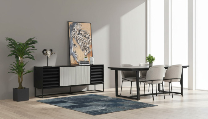 Essecke Essgruppe Esszimmer Esstisch Stühle 6tlg Holz Schwarz Set Neu