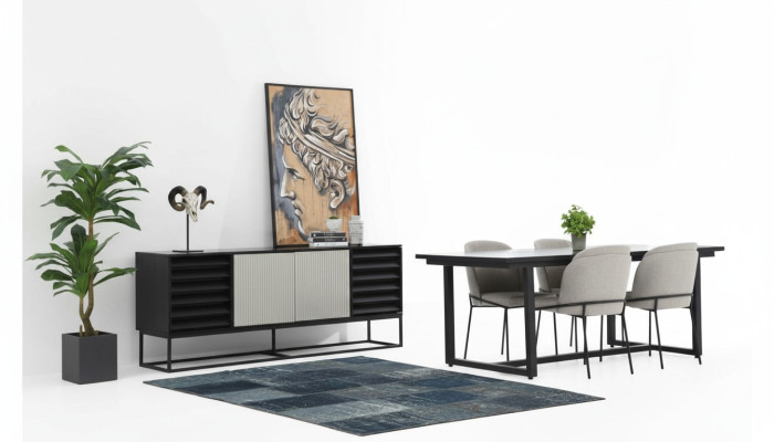 Essecke Essgruppe Esszimmer Esstisch Stühle 6tlg Holz Schwarz Set Neu