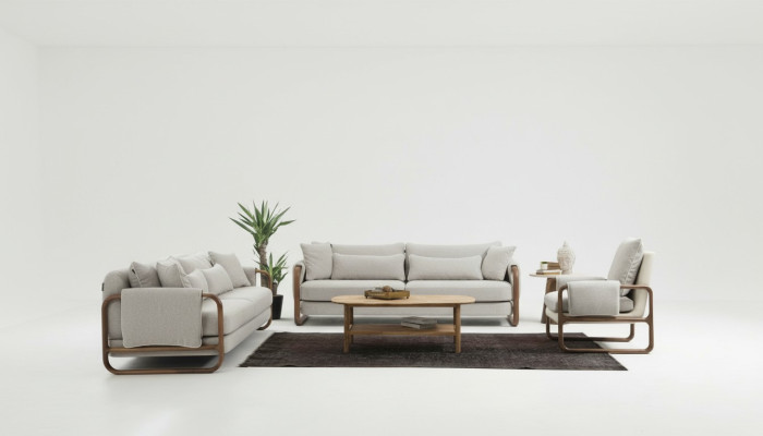 Sofagarnitur 331 Sitzer Sessel Dreisitzer Modern Stoff Grau Set Design