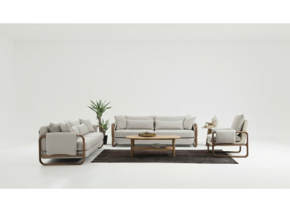 Sofagarnitur 331 Sitzer Sessel Dreisitzer Modern Stoff Grau Set Design
