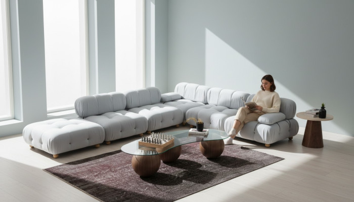 Ecksofa Sofa Stoff Wohnzimmer Sofas Eck Grau Modern Polyester Design