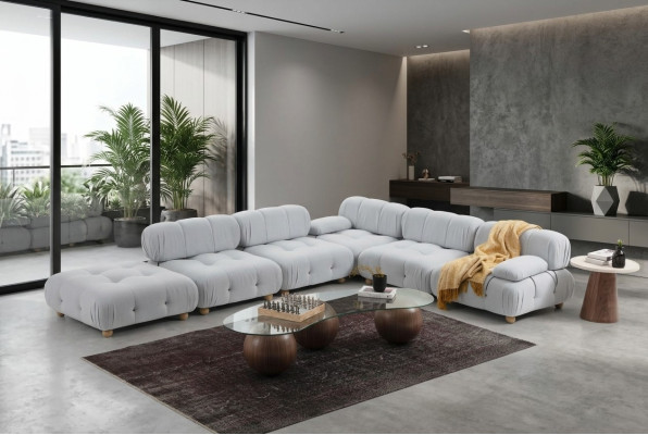 Ecksofa Sofa Stoff Wohnzimmer Sofas Eck Grau Modern Polyester Design