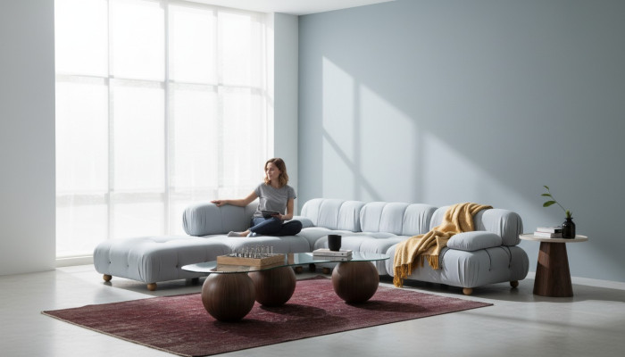 Ecksofa Sofa Stoff Wohnzimmer Sofas Eck Grau Modern Polyester Design