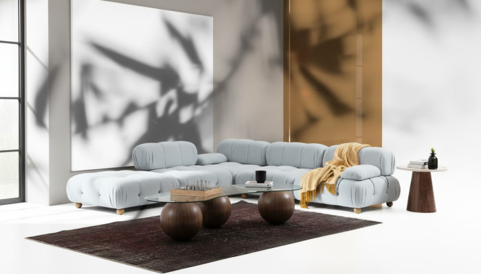 Ecksofa Sofa Stoff Wohnzimmer Sofas Eck Grau Modern Polyester Design