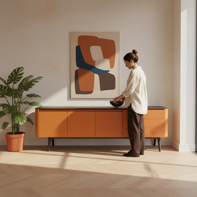Sideboard Kommode Luxus Schränke Kommoden Wohnzimmer Holz Möbel Orange