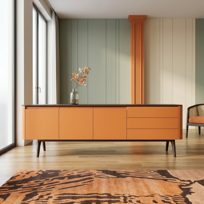 Sideboard Kommode Luxus Schränke Kommoden Wohnzimmer Holz Möbel Orange