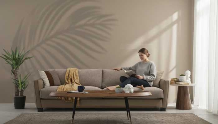 Sofa 4 Sitzer Viersitzer Modern Stoff Beige Sofas Design Wohnzimmer 