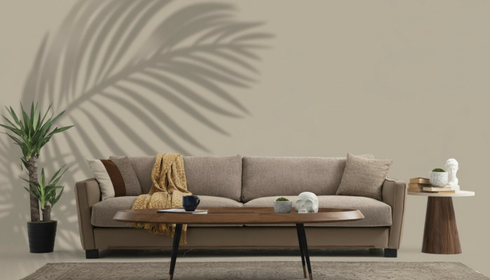 Sofa 4 Sitzer Viersitzer Modern Stoff Beige Sofas Design Wohnzimmer 