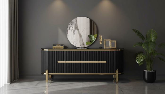 Modernes Sideboard Edelstahlmöbel Anrichte Kommode Schrank Schwarz Neu