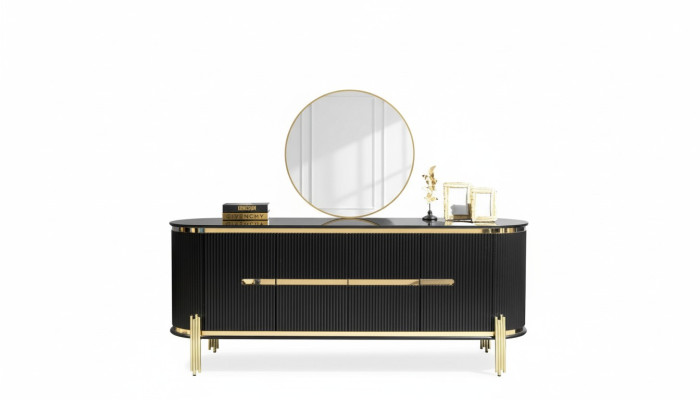 Modernes Sideboard Edelstahlmöbel Anrichte Kommode Schrank Schwarz Neu
