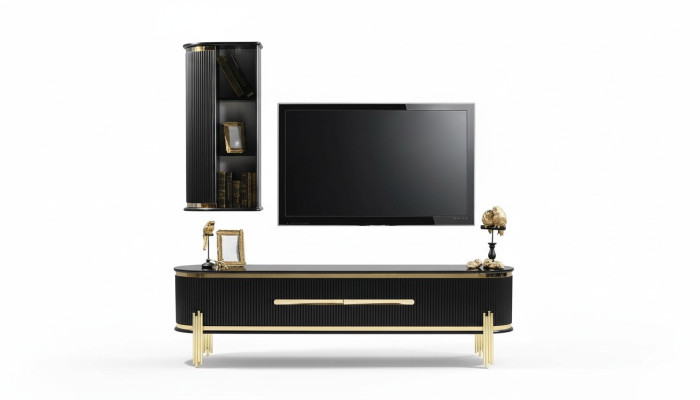 Modernes Lowboard Luxus RTV TV-Ständer Wohnzimmermöbel Schwarz Gold