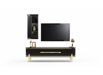 Modernes Lowboard Luxus RTV TV-Ständer Wohnzimmermöbel Schwarz Gold