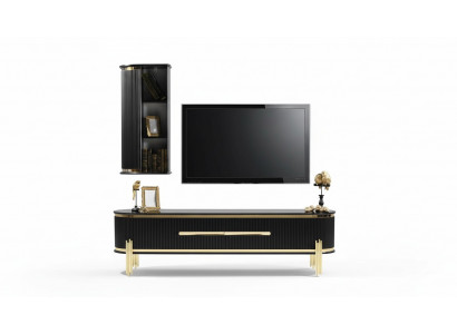 Modernes Lowboard Luxus RTV TV-Ständer Wohnzimmermöbel Schwarz Gold