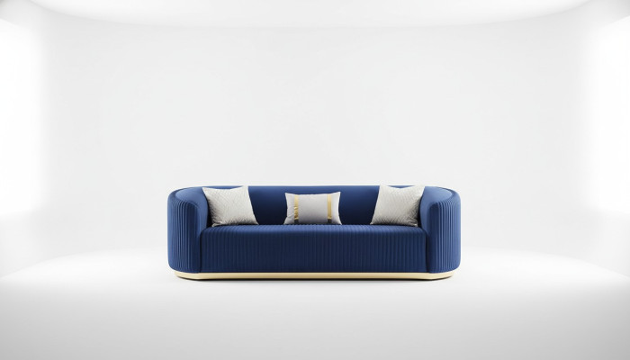 Edelstahl Dreisitzer Luxus Sofa Blau Wohnzimmermöbel Polstersofas Couchen