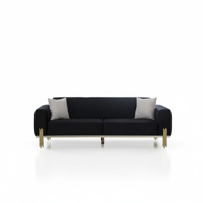 Moderner Schwarzer Dreisitzer mit Edelstahl Polster Couch Sofas Design