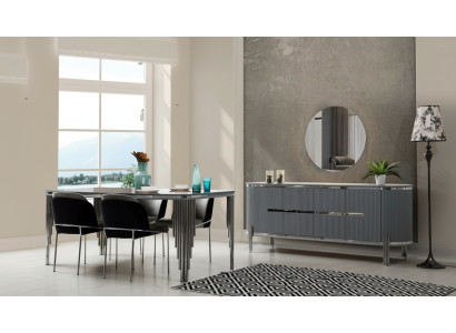 Graues Esszimmer Tisch Luxus Essgruppe Esstisch Stühle Sideboard 6tlg