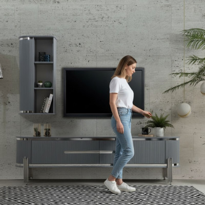 TV Ständer RTV Lowboard Regale Sideboard Tisch Modern Grau Luxus Neu