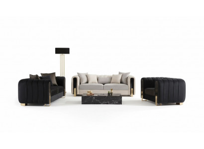 Moderne Sofagarnitur 2x Dreisitzer + Sessel Polstermöbel Edelstahl möbel 3tlg